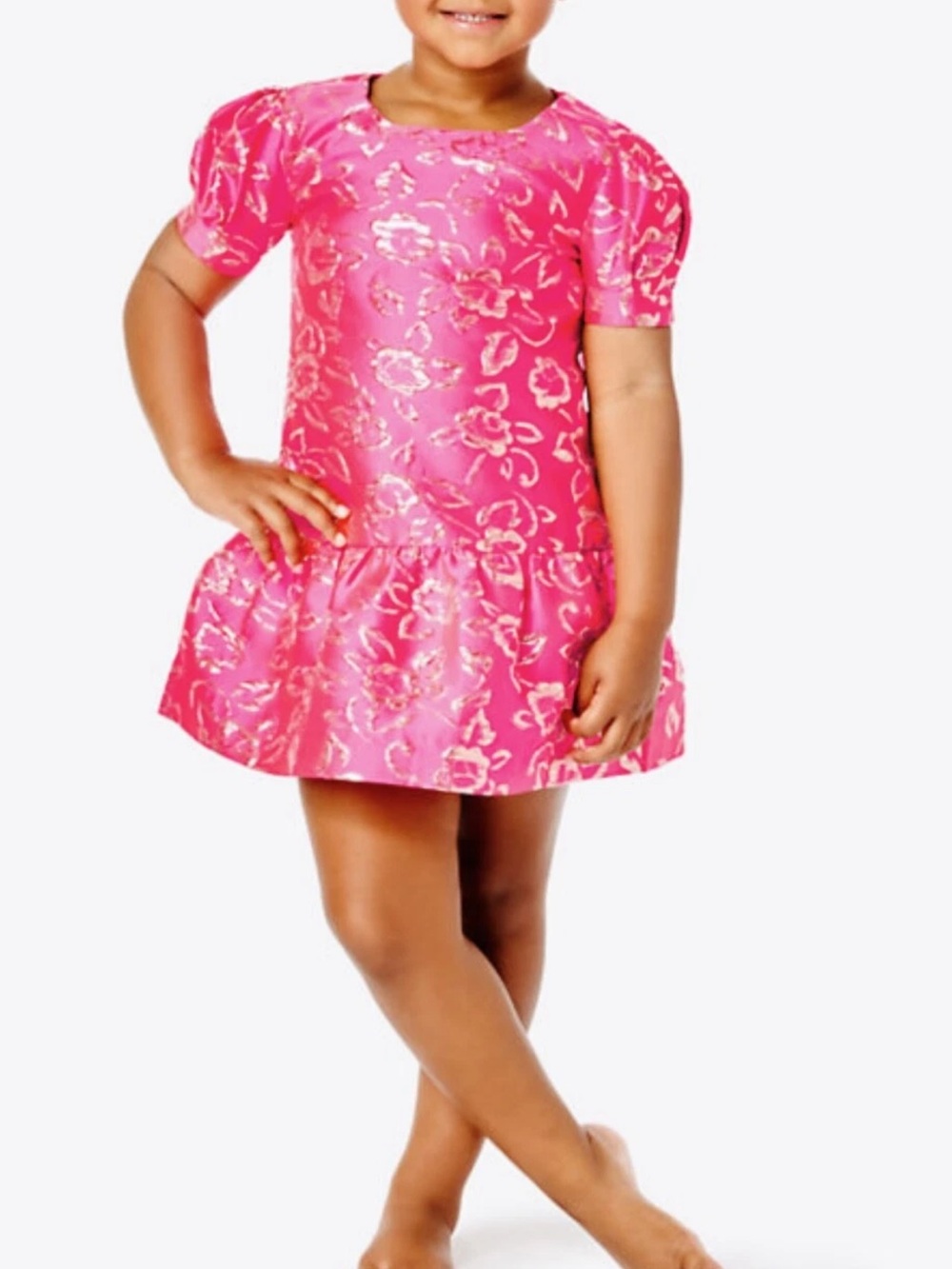 NWT Lilly Pulitzer Girls Erina Dress- Bright Pink Floral Foil Girls' Dress